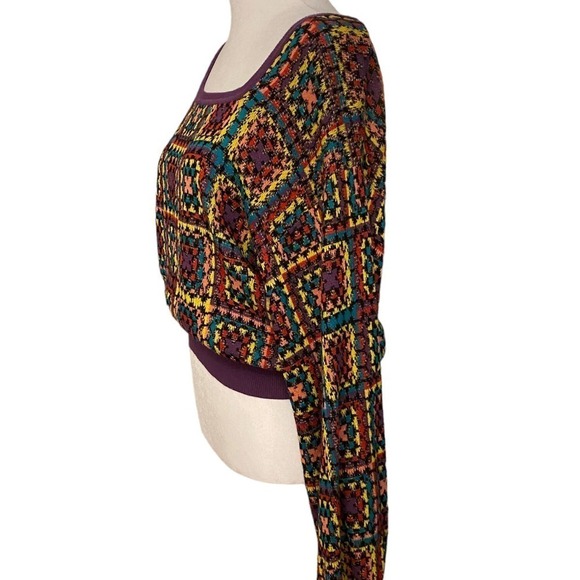 Farm Rio Granny Square Multicolor Boat Neck Geometric Knitted Crochet Sweater S - Picture 5 of 14